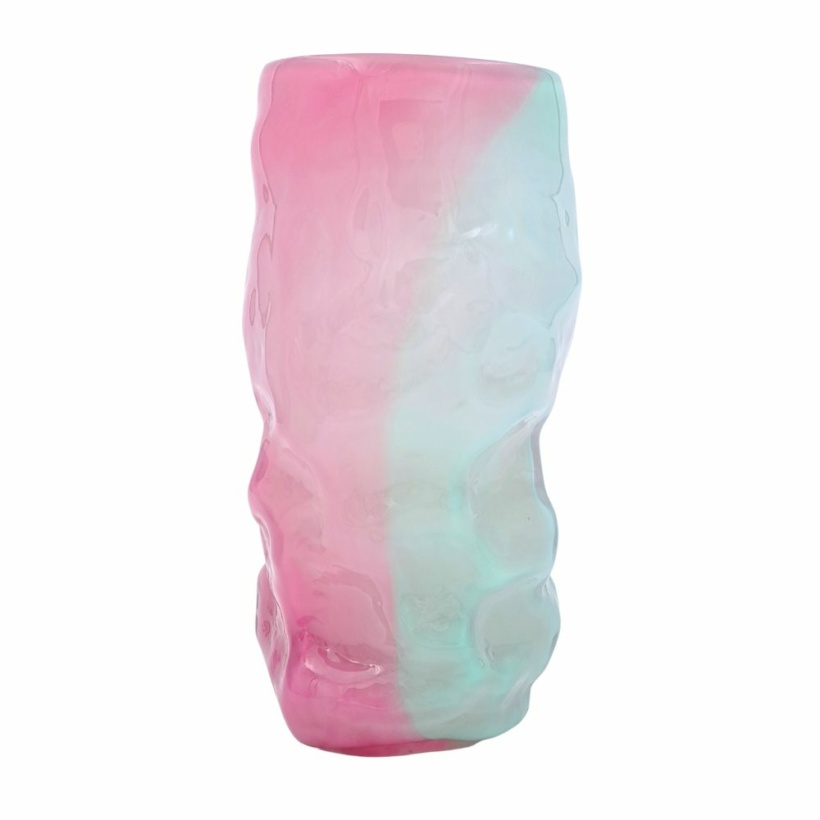 Large curly vase - light blue/pink